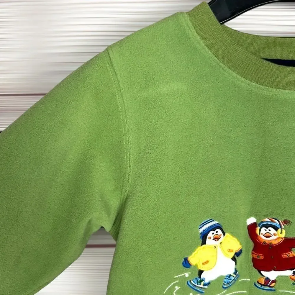 NWT New TALBOTS Kids Vintage Fleece Green Sweatshirt Skating Snowmans size 4
